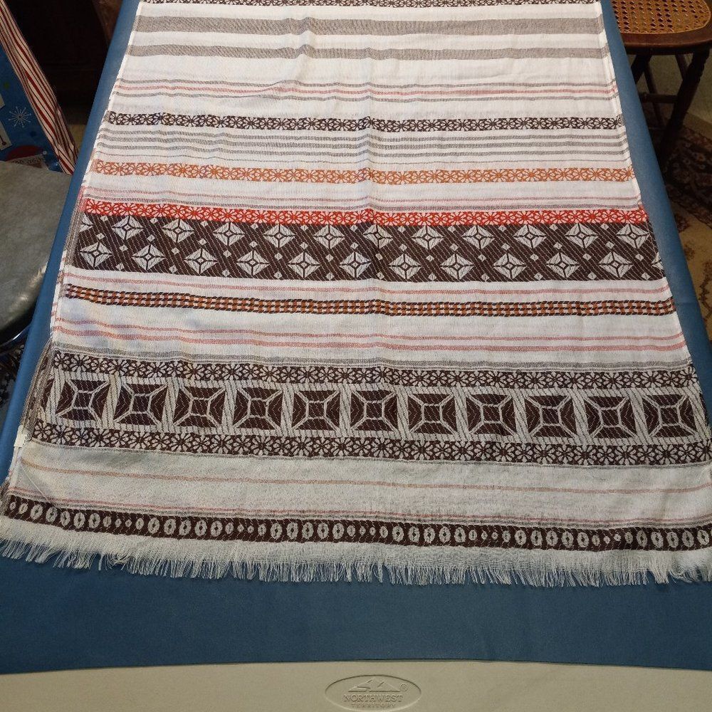 Scandinavian folk scarf in pink, brown, red, ivory  + earth tones Elegant & soft - Picture 2 of 7